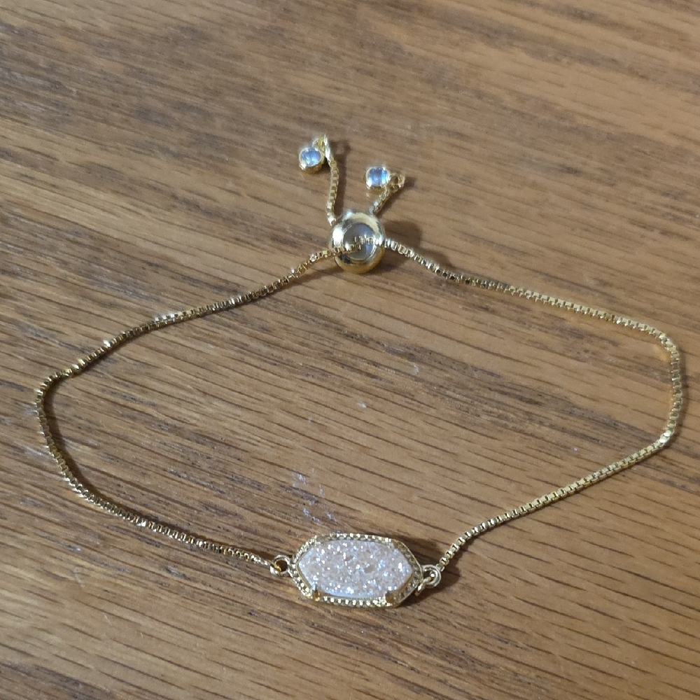 14k Gold Plated Druzy Adjustable Bracelet